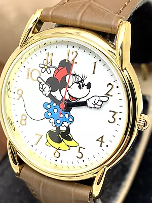 Disney Minnie Mouse Womens Watch WDS000411 Quartz White Dial Brown Leather Strap • $29.69