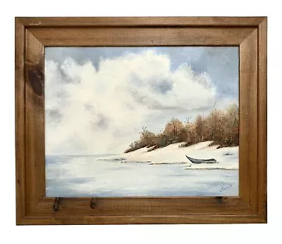 Painting Boat On Beach Original Oil On Canvas Framed Signed Vintage Art Decor • $190