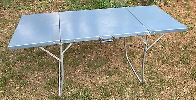Vintage Retro Folding Camping Metal Table Blue As Is Movie Prop Party Table • $149.99