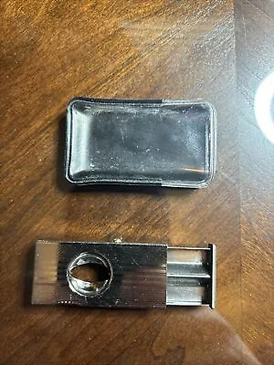 Vintage Unbranded Spring Loaded Pocket Cigar Cutter Silver Toned V-Cut With Case • $14.99