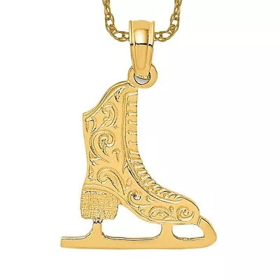 10K Yellow Gold Ice Skate Necklace Skating Charm Sports Pendant • £103.17