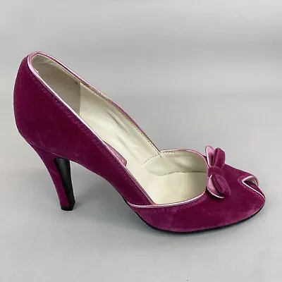 Marc Jacobs Pink Velvet Slip On Pump Court Party Wedding Bow Shoes EU39.5 UK6.5 • £54.55