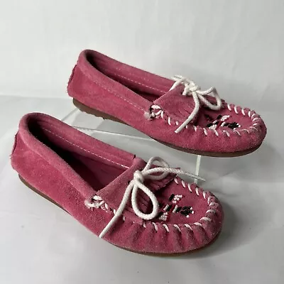 Minnetonka Moccasins Childrens  Thunderbird Hot Pink Suede Size 1 EUC • £20.27