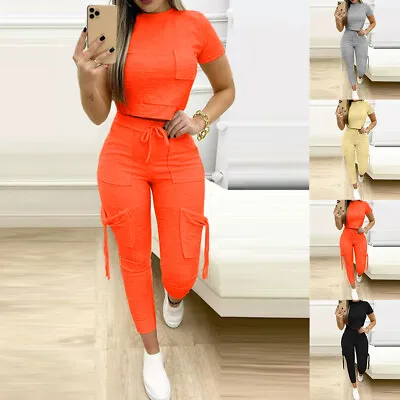 Womens Ladies Short Sleeve Summer Lounge Wear Tracksuit Set Casual Two Piece New • £5.99