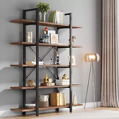 5-Tier Bookshelf Vintage Industrial Style Bookcase Retro Brown 72 H X 12 W X 47L • $285.46