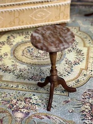 Vintage Artisan Miniature Dollhouse Marble Top Turned Pedestal Side Table SIGNED • $49.99