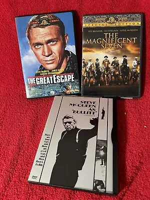 Steve McQueen DVD Lot Of 3 Bullitt The Great Escape & Magnificent Seven • $15