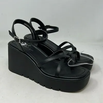 Madden Girl Vaultt Wedge Sandals Black Chunky Size US 8.5 NEW • $21