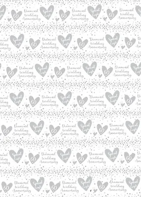 £2.49 • Buy 2 Sheets Diamond 60th Wedding Anniversary Wrapping Paper Heart Design (P-W111)