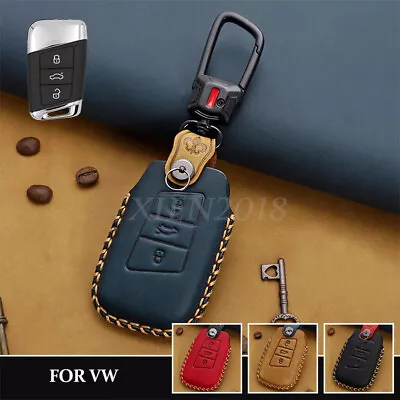 Leather Car Remote Key Case Cover Bag Fob Holder For VW Volkswagen Passat B8 CC • $32.50