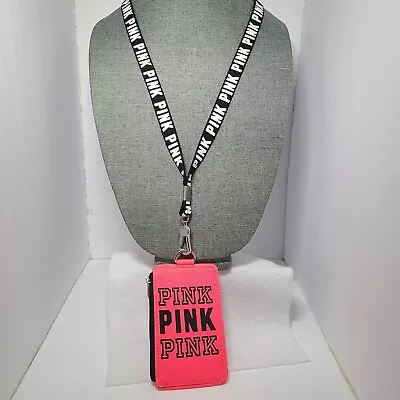 VICTORIA'S SECRET VS PINK Lanyard ID Holder Wallet Badge NEON PINK *RARE • $29.69