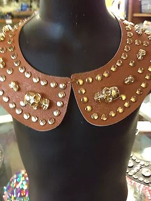 Brown Faux Leather Gothic/Steampunk Studded Skull Collar • $12.95