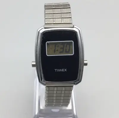 Vintage Timex LCD Watch Women 27mm Digital Silver Tone Stretch Band New Battery • $22.49