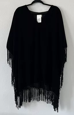 Asa Kaftans V Neck  Black Velvet Caftan Fringe Trim  Size Large NWT • $101.16