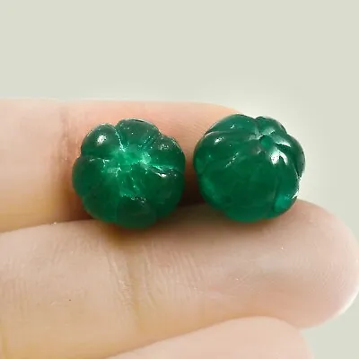 Natural Zambian Emerald Loose Curving Corrundom Beads Gemstone Pair 12x12 - MM • $50.70