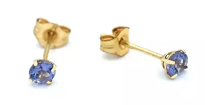 GENUINE 0.28 Cts TANZANITES  STUD EARRINGS 14K GOLD - Made In USA - New With Tag • $4.25