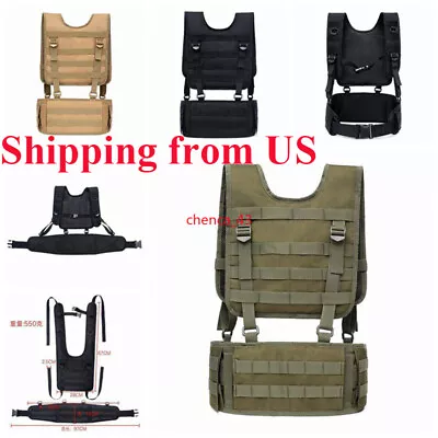 US! Molle Tactical H-Harness Waist Belt Suspenders Hunting Battle Vest Chest Rig • $32.20