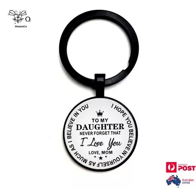 To My Daughter I Love You Mom Quote Glass Keychain Key Ring Black • $9.50