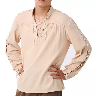 Men's Loose Medieval Gothic Renaissance Shirt Long Sleeve Viking Pirate Costume • $29.99