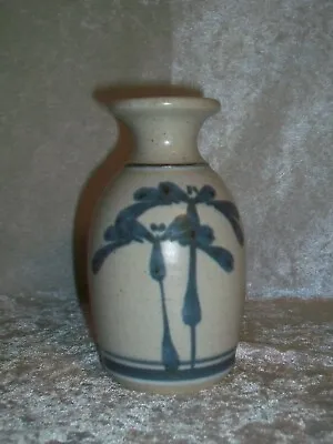 Emerson Creek Bedford Virginia Blue Floral Stoneware Art Pottery Vase USA • $28