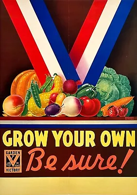 Original Vintage WWII Victory Garden Poster Grown Your Own Be Sure By Grover • $500