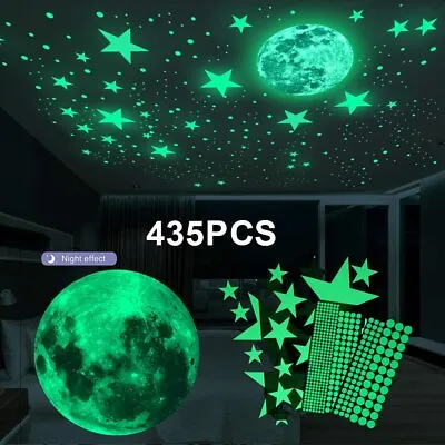 435 Glow In The Dark Wall Stickers Stars Moon Luminous Kid Bedroom Ceiling Decal • $8.64