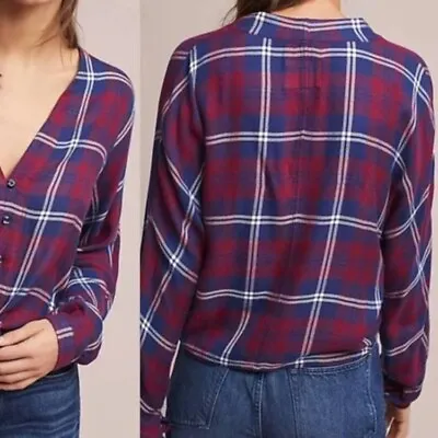 NWT Rails Sloane Top Plaid Flannel Tie Front Blouse Size M Anthropologie Red • $9.99