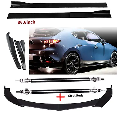 Front Bumper Lip Splitter + Side Skirt +Strut Rod For Mazda 3 Sedan Hatchback • $59.99