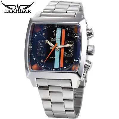 £45.97 • Buy Men's Square Flywheel Automatic Mechanical Watch Steel Belt Multi-Function