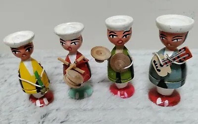 Moroccan Wood Wooden Peg Dolls Playing Musical Instruments Vintage Lot Of 4 • $74.99