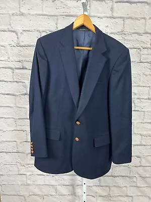 Imperial By Haggar Navy Blue Two Buttons 100% Pure Wool Sport Coat Blazer Sz 42 • $40.79