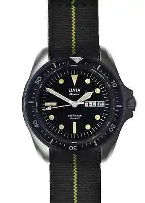 ELVIA Day/Date Military Divers Watch With Sapphire Crystal And Quartz Movement • £229.50