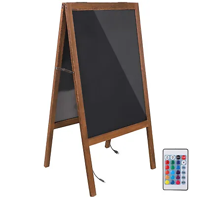 Remote LED A-Board With Wooden Frame 2 Sided Glass Painted Panel Pub Chalkboard • £41.97