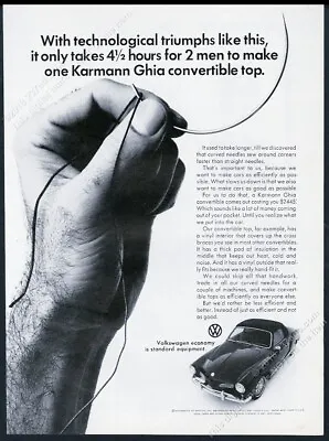 1967 VW Karmann Ghia Convertible Car Photo Volkswagen Vintage Print Ad • $9.99