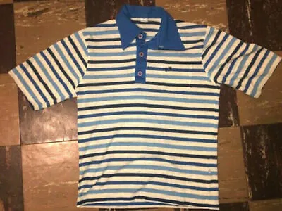 HANG TEN Vtg 70s 80s Thin Distressed Blue White Stripe SURF Surfer Polo T Shirt  • $29.99