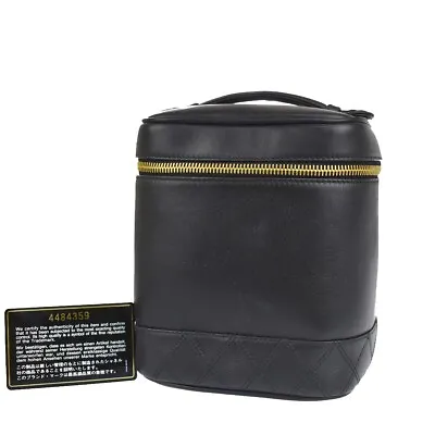 $482.80 • Buy CHANEL CC Logo Bicolore Vanity Hand Bag Leather Black Gold Italy Vintage 70MY165