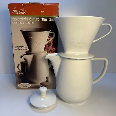 VTG Melitta Coffee Maker Pour-Over Coffee Brewer Cone & Carafe Porcelain 6 Cup • $48