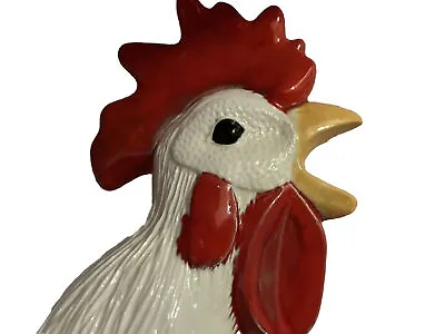 Vtg Crowing Rooster Chicken Towel Holder Ceramic Wall Hanging Kitchen Grannycore • $19.99