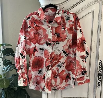 H Bar C California Ranch Wear Size 42 (L) Ladies Western Shirt Floral Button Up • $19.99