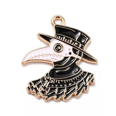 £4.50 • Buy 5 White Crow Mask Shaped Gothic Steampunk Halloween Pendant With Enamel Detail