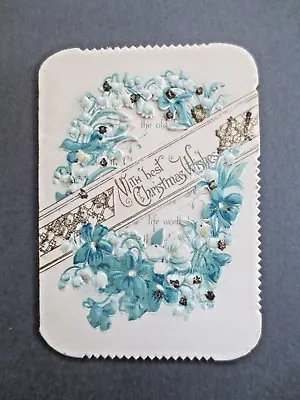 Antique Christmas Card EMBOSSED Diecut Glitter Violets Lily Of The Valley 1890s • £3.71