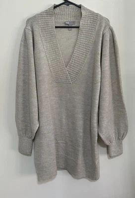 $32 • Buy Women’s ASOS DESIGN Deep V Neck Knit Sweater Dress Volume Long Sleeves Size 12
