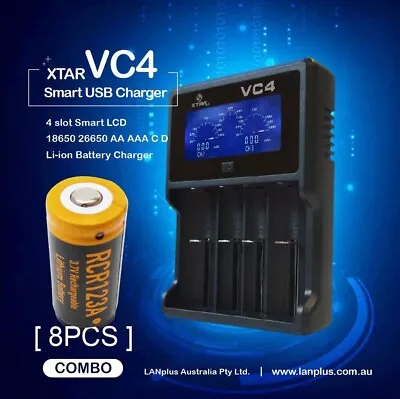 XTAR VC4 4 Slot Smart Battery USB Charger 8x RCR123a 850mah Netgear Arlo  • $90.99