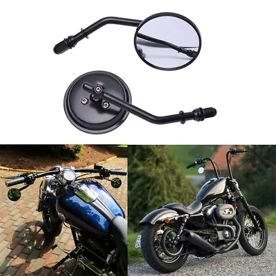 Motorcycle Black Round Rear View Mirrors New For Harley Cruiser Bobber Chopper • $29.29