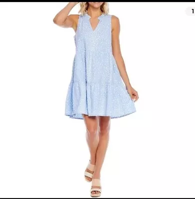 Mud Pie Mudpie Dress Sleeveless Tiered Womens Blue Size Large L V Neck • $24