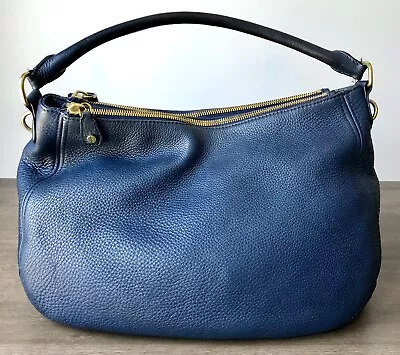 J.Crew Navy Pebbled Blue Leather Handbag Satchel Bag - 17  X 11  • $42