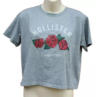 Womens Grey Hollister California Crop Top T Shirt Red Roses Short Sleeves • $5.95