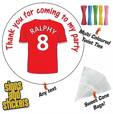 24 Personalised Party Stickers Football Man United DIY Sweet Cone Ties Bags Kit • £5.49