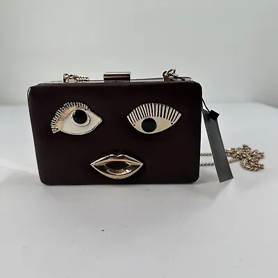 $65 • Buy Zara Unique Clutch Handbag Purse Gold Harware Face Decoration NWT