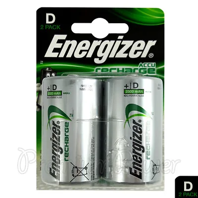 2 X Energizer Rechargeable D Size Batteries Recharge Power NiMH 2500mAh LR20 • $16.93